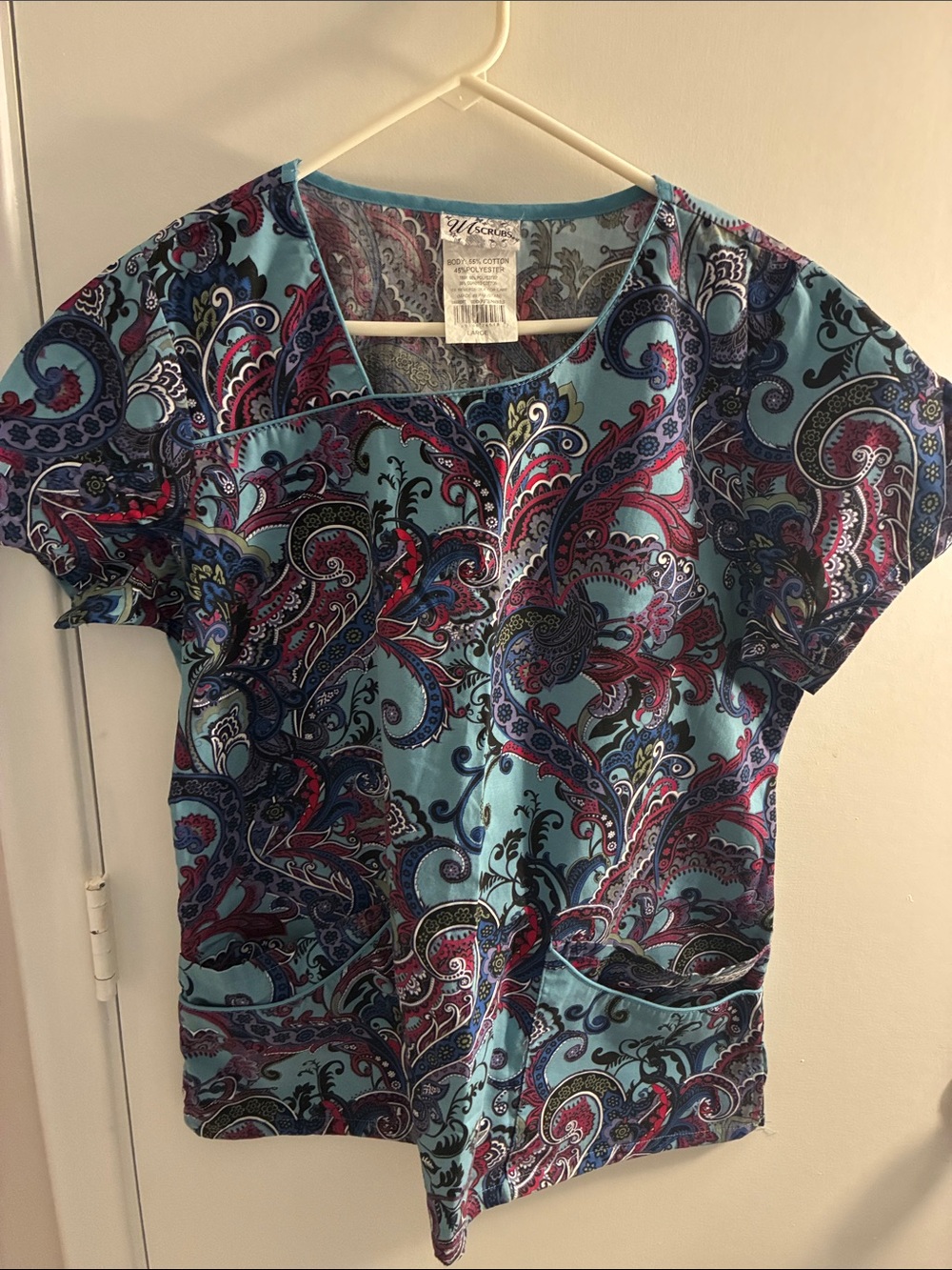 UA Scrub Top - Paisley Print in Turquoise and Magenta